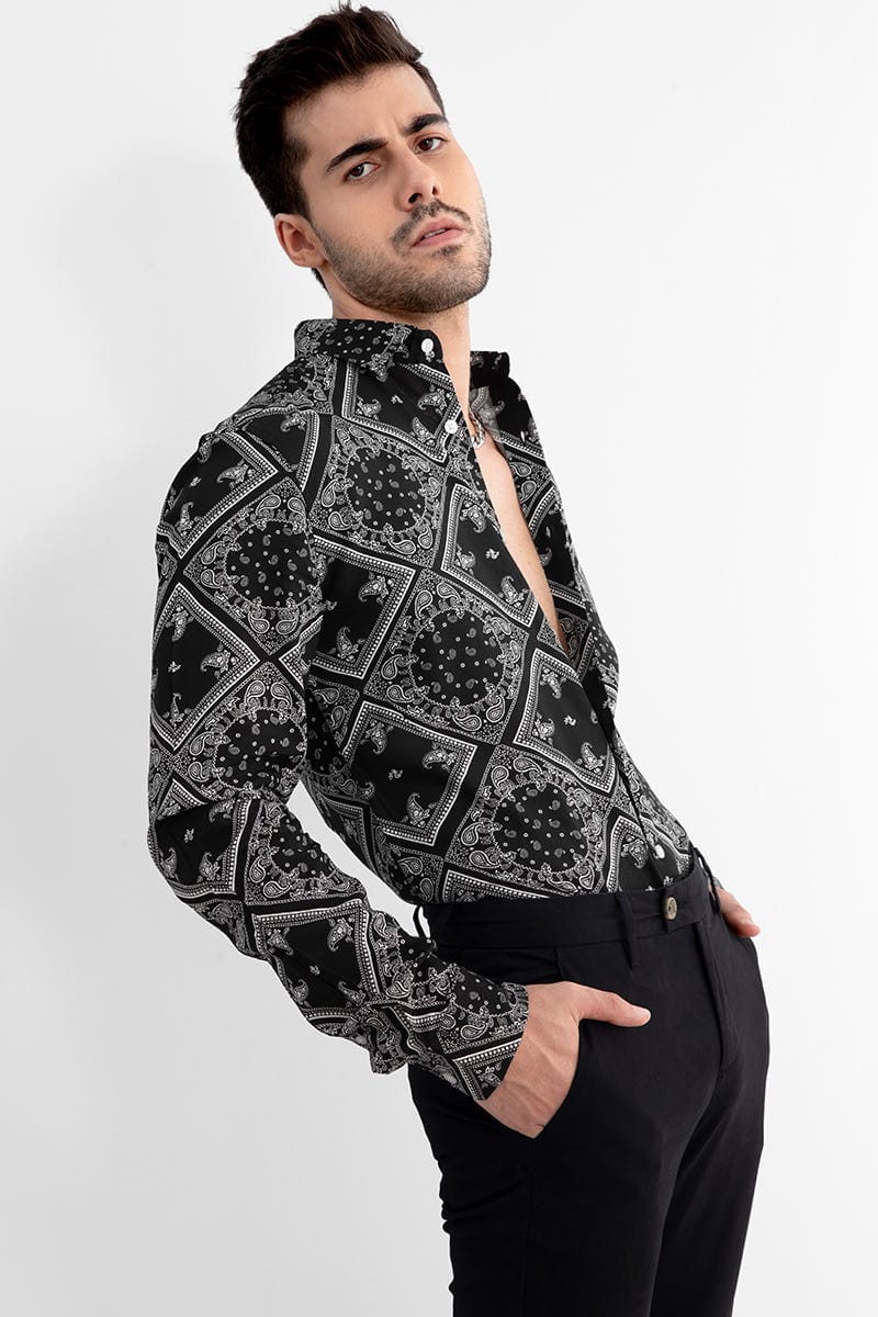 Men's Black Paisley Printed Full Sleeve Shirt